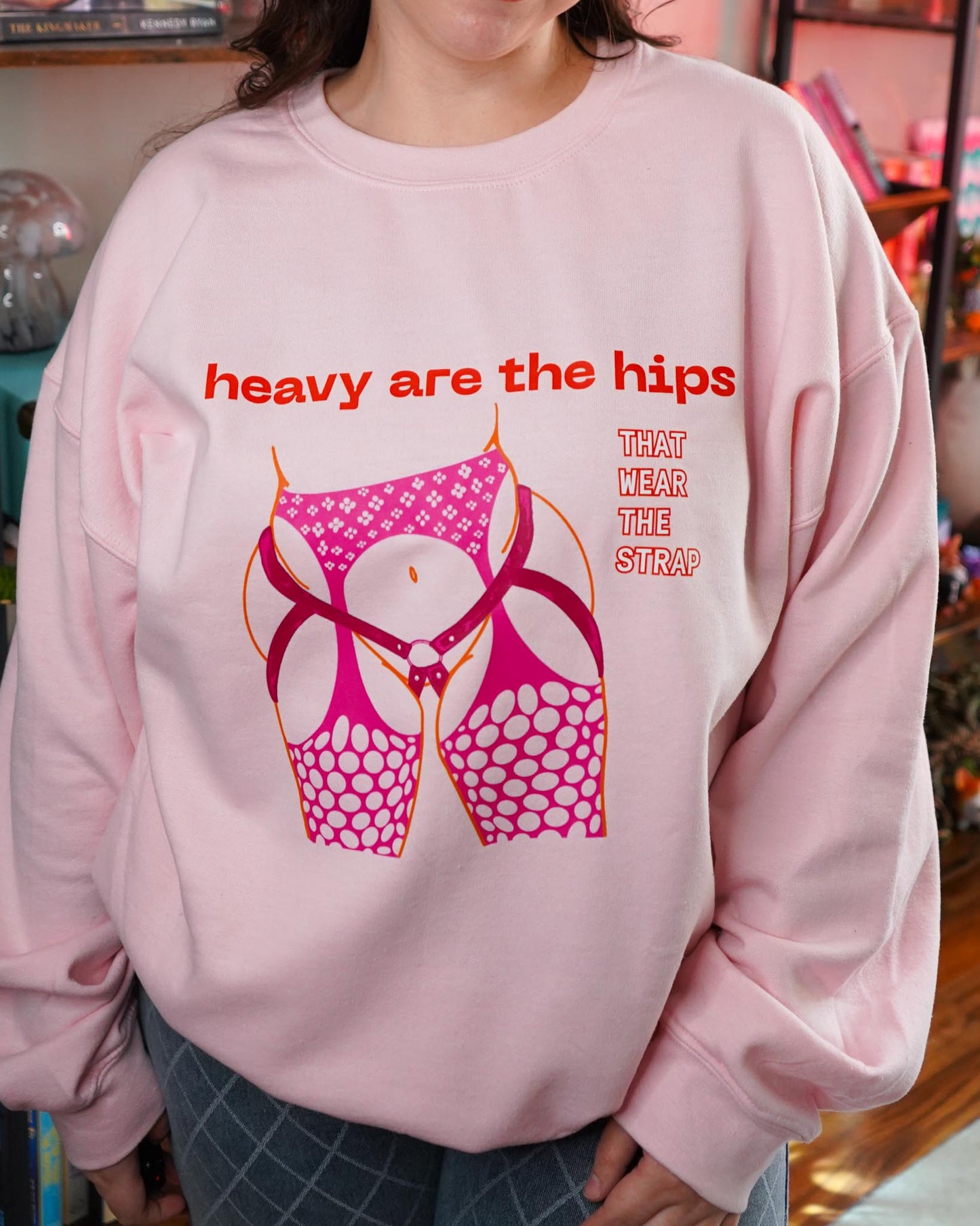 Heavy Are the Hips Crewneck Sweatshirt (Lesbian Flag Graphic)
